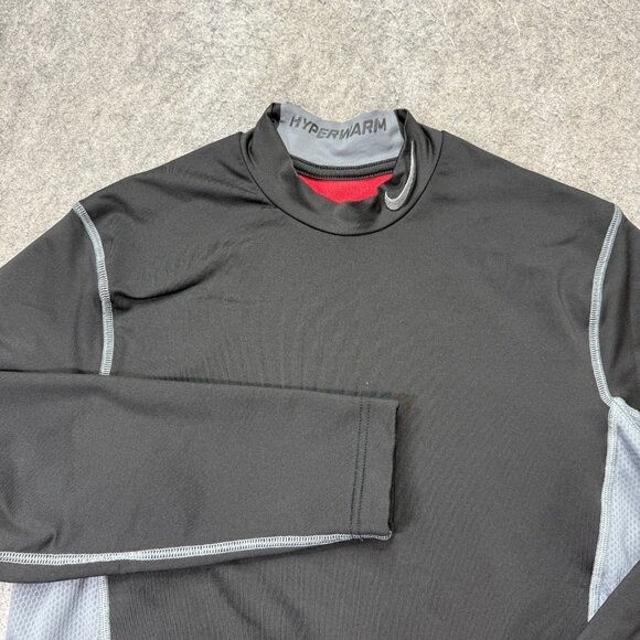 Nike Pro Combat Hyperwarm Shirt Men M Black Gray Fitted Long Sleeve Stretch - Picture 1 of 16
